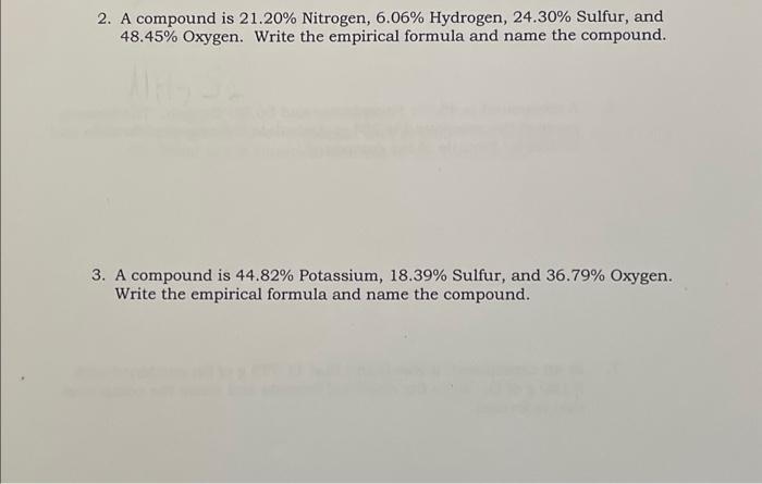 Solved Empirical Formulas Worksheet, \#1 Directions: Find | Chegg.com