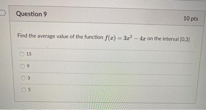 Solved Question 9 10 Pts Find The Average Value Of The Fu...