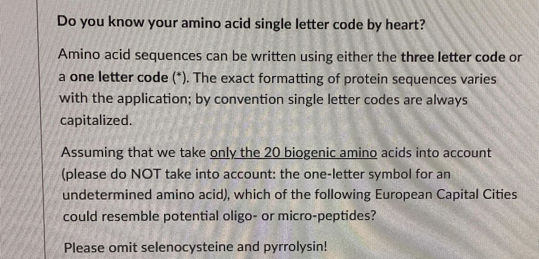 Solved Do you know your amino acid single letter code by