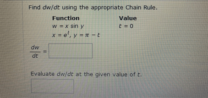 Solved Find Dw/dt Using The Appropriate Chain Rule. Funct...