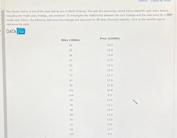 Solved The Toyota Camry is one of the best-selling cars in | Chegg.com