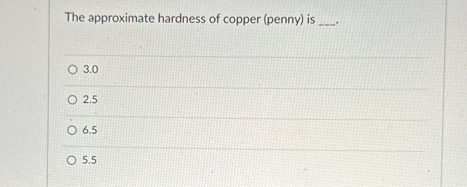 Solved The approximate hardness of copper (penny) ﻿is