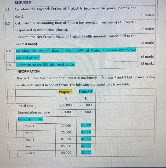 Solved REQUIRED 5.1 Calculate the Payback Period of Project