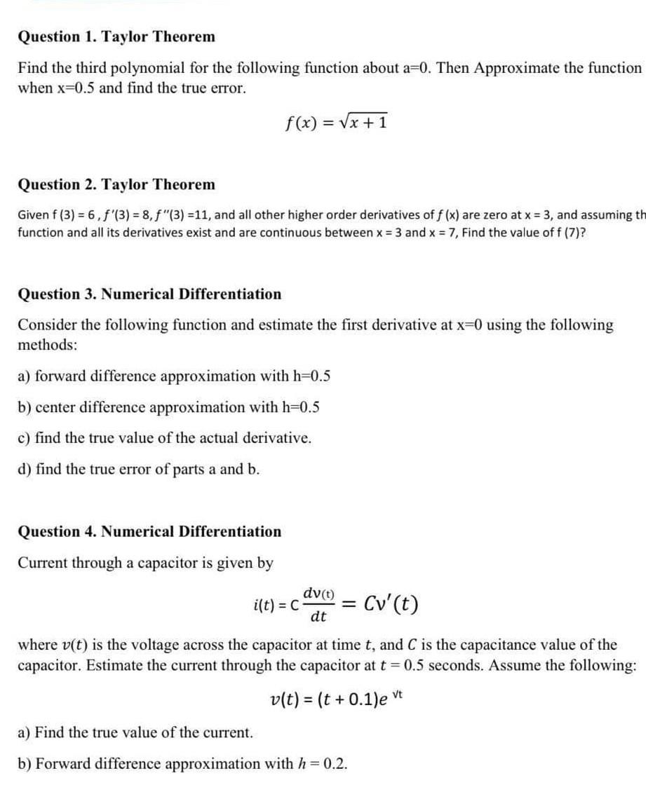 Solved Question 3. Numerical Differentiation Consider the