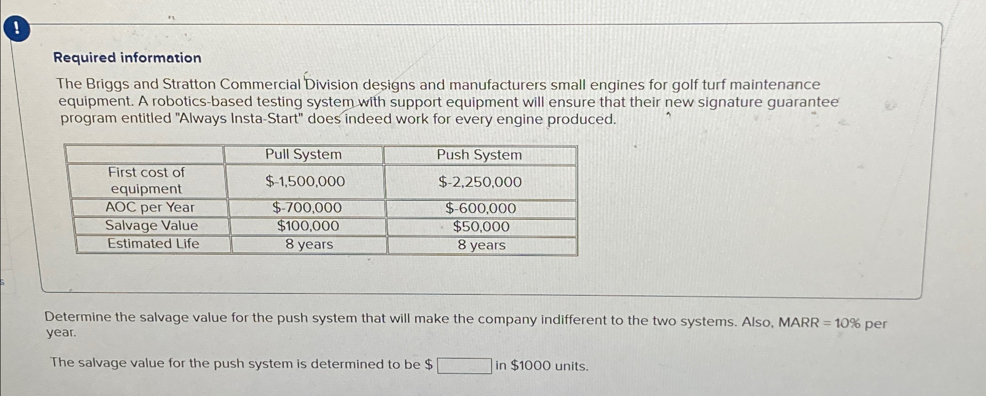 Solved Required informationThe Briggs and Stratton | Chegg.com