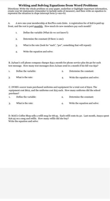 Writing Equations Problems - Tessshebaylo