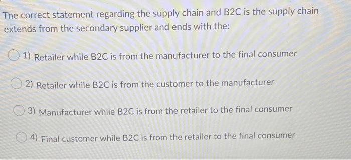 Solved The Correct Statement Regarding The Supply Chain And | Chegg.com