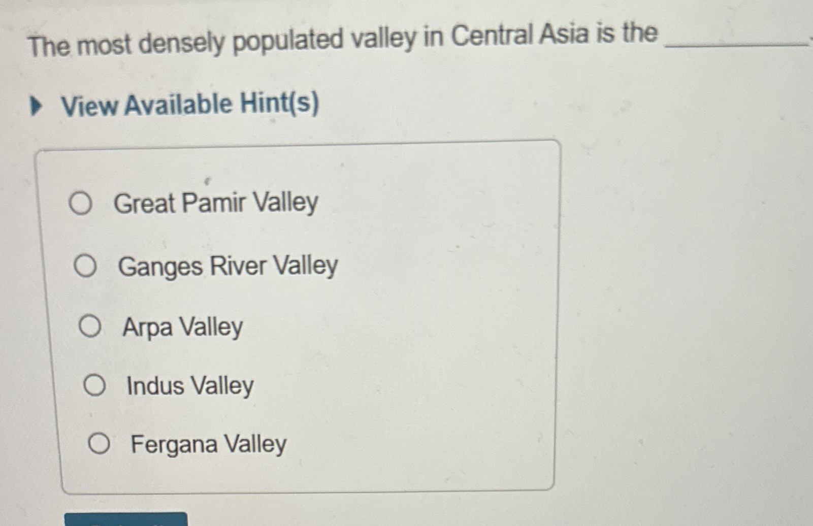 Solved The most densely populated valley in Central Asia is
