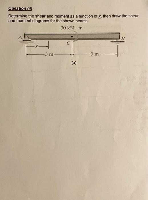 Solved Determine the shear and moment as a function of x, | Chegg.com