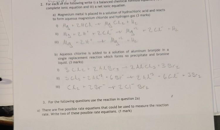 Solved 2. For Each Of The Following Write I) A Balanced | Chegg.com