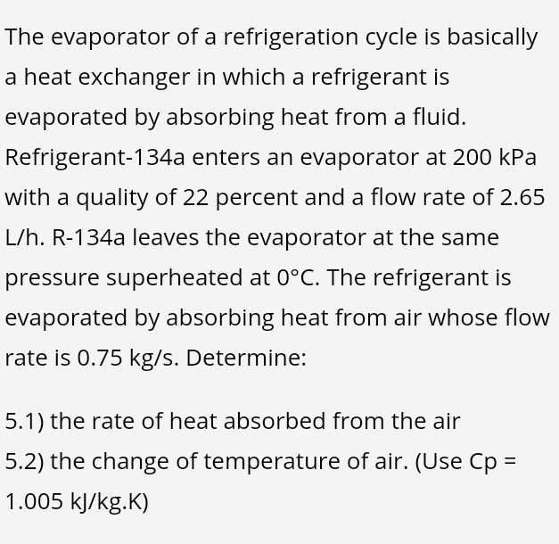Solved The evaporator of a refrigeration cycle is basically
