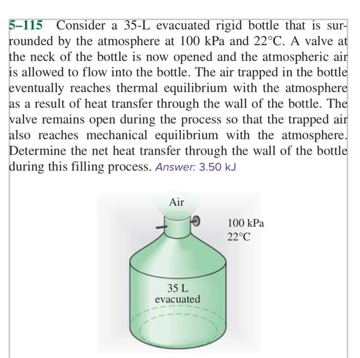 Solved 5115 Consider a 35−L evacuated rigid bottle that is