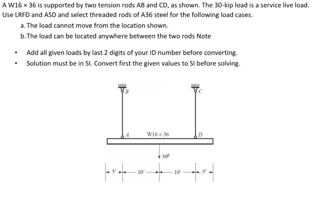 Solved A W16 x 36 is supported by two tension rods AB and