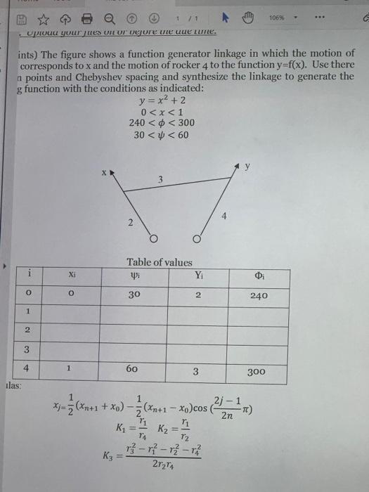 ints) The figure shows a function generator linkage