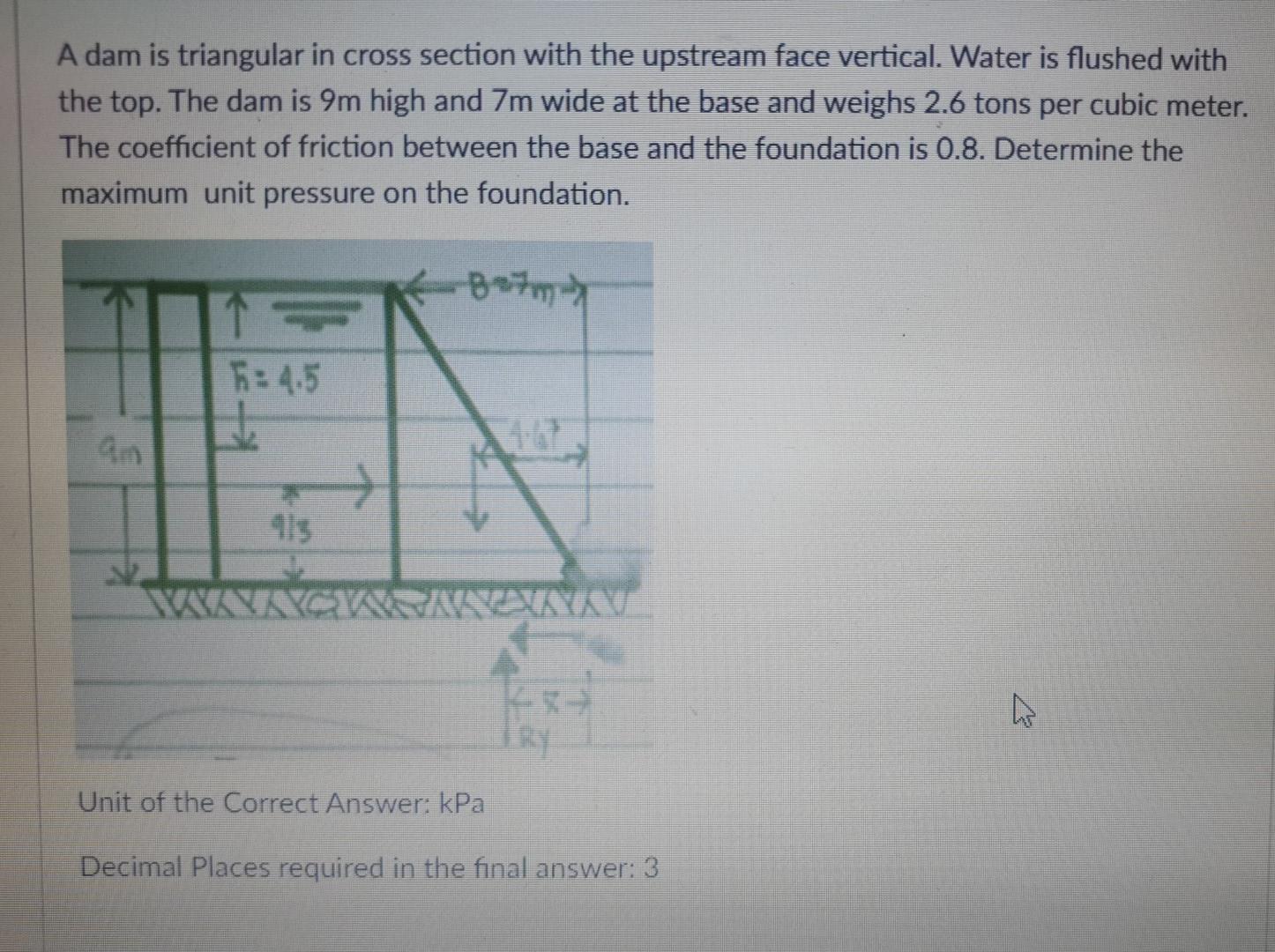 Solved A dam is triangular in cross section with the