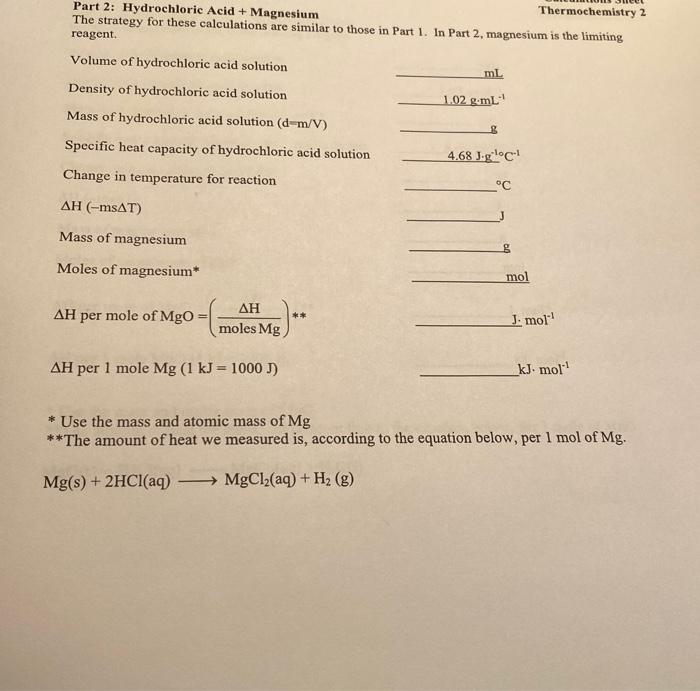 Solved Thermochemistry Part 1 Citric Acid + Sodium Hydrogen