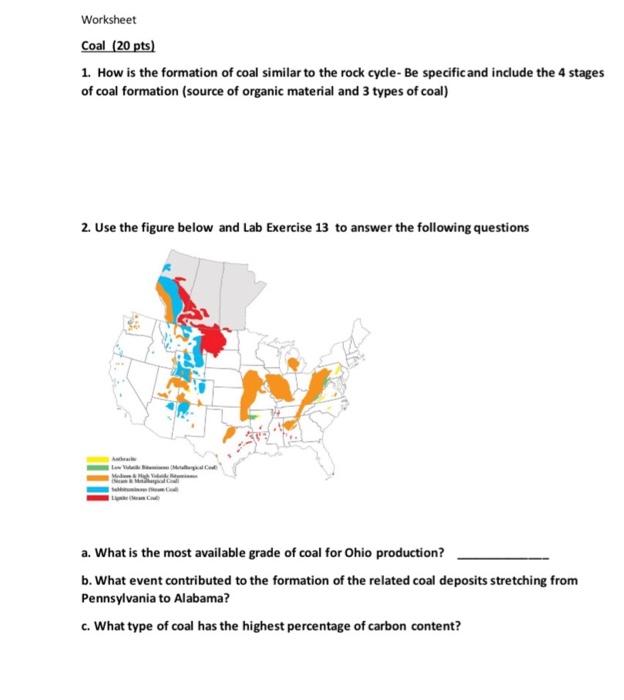 Solved Worksheet Coal (20 pts) 1. How is the formation of
