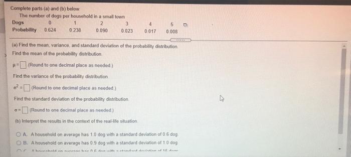 Solved Complete parts (a) and (b) below The number of dogs | Chegg.com