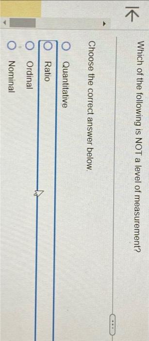 Solved Which of the following is NOT a level of measurement? | Chegg.com
