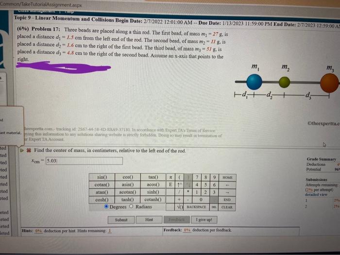 Solved (6\%) Problem 17: Three Beads Are Placed Along A Thin | Chegg.com