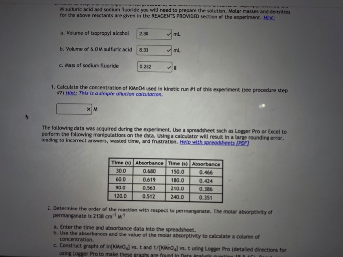Solved 1. Calculate The Concentration KMnO4 Used In Kine...