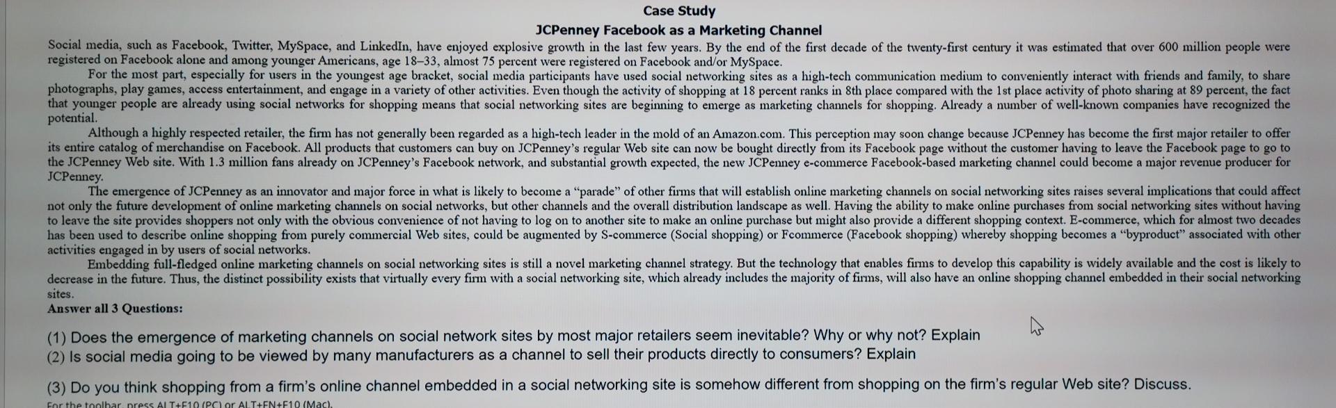 Solved Case Study JCPenney Facebook as a Marketing Channel