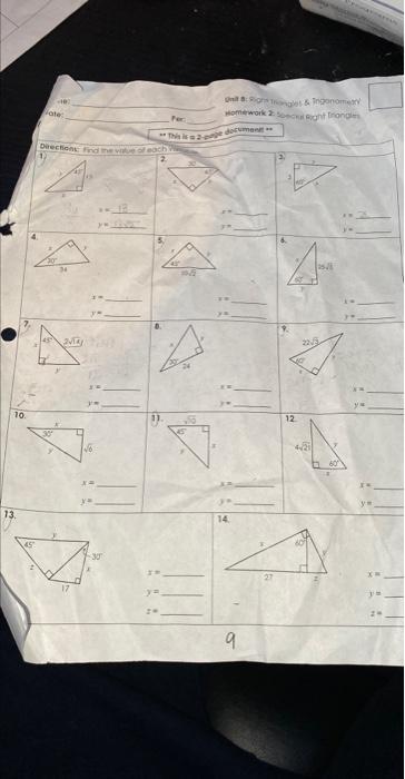 unit 8 right triangles & trigonometry homework 2 | Chegg.com