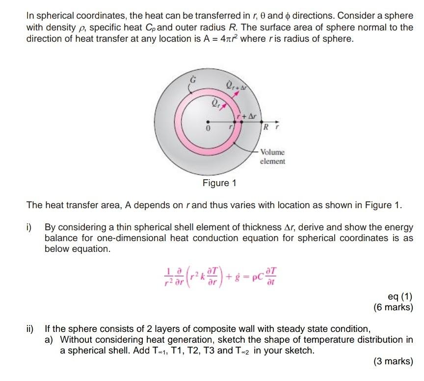 Solved In spherical coordinates, the heat can be transferred