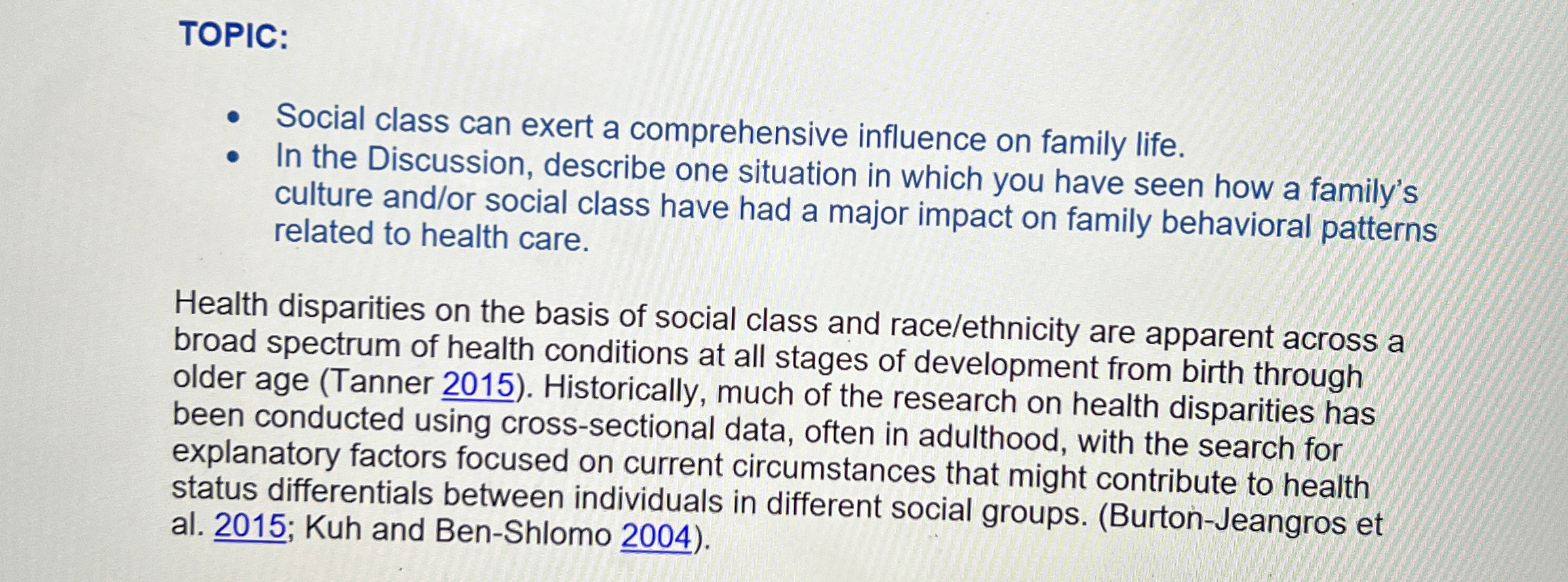 [Solved] TOPIC Social class can exert a comprehensive infl
