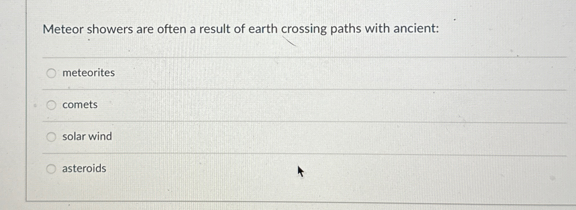 Solved Meteor showers are often a result of earth crossing