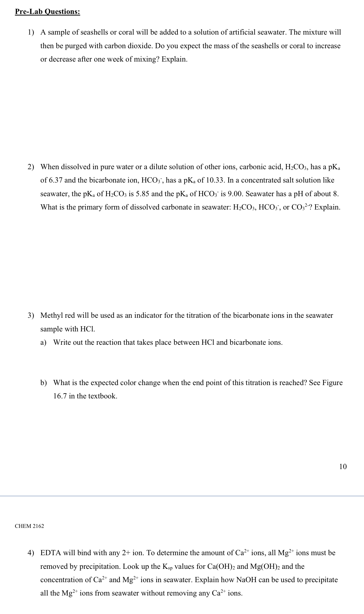 Solved PreLab QuestionsA sample of seashells or coral will