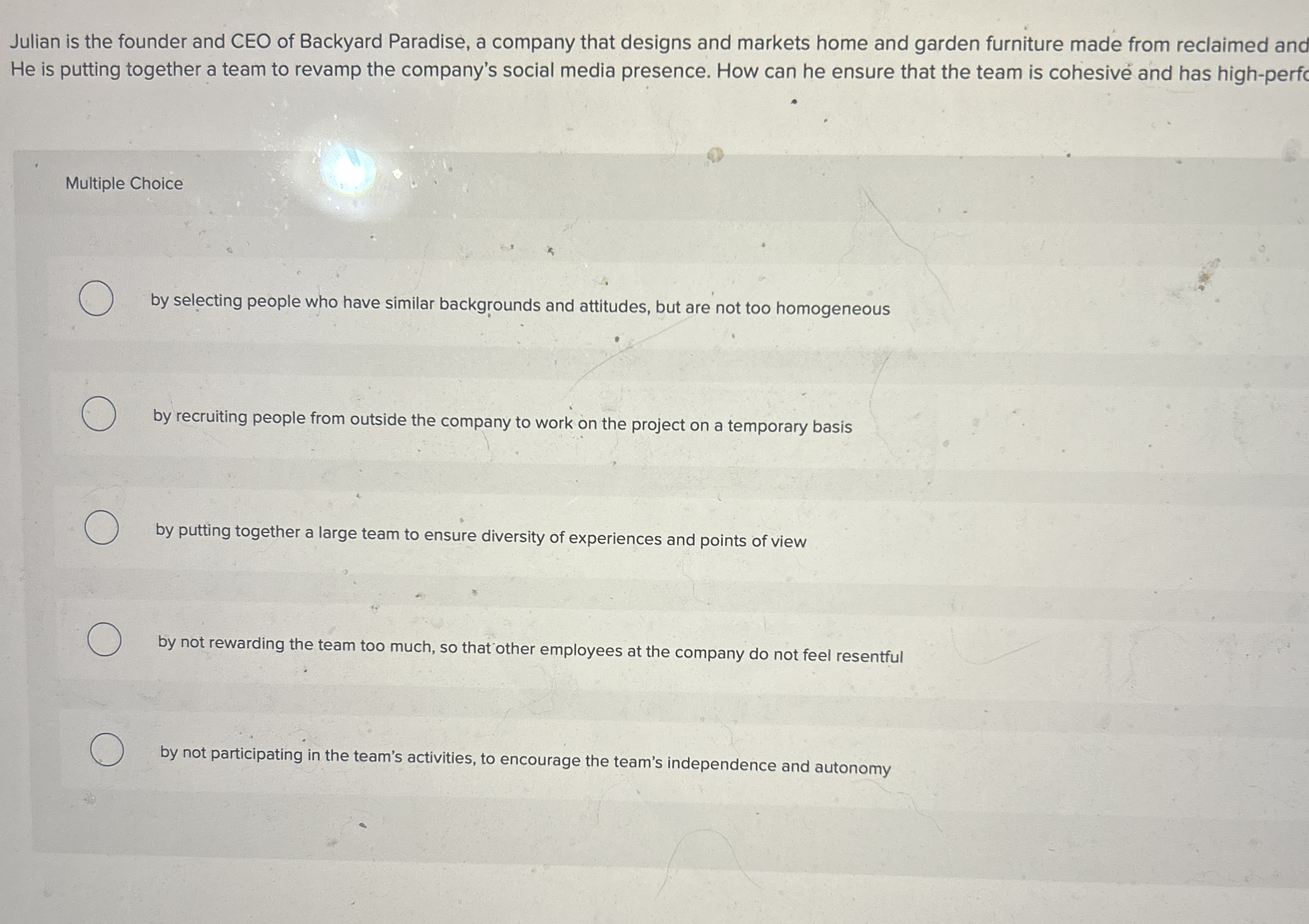 Solved Julian is the founder and CEO of Backyard Paradise, a