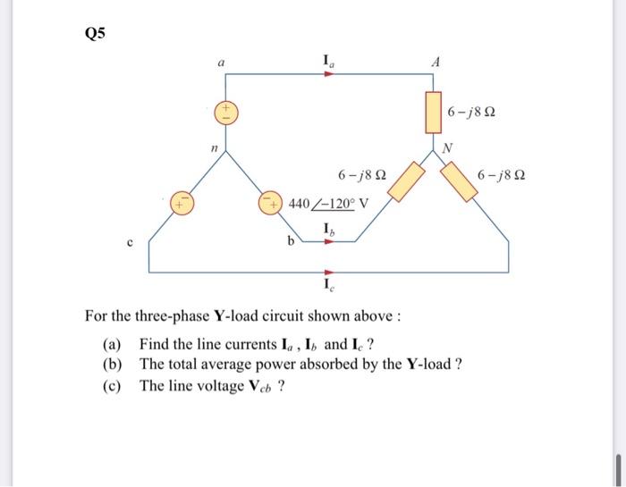 Solved For the three-phase Y-load circuit shown above : (a) | Chegg.com
