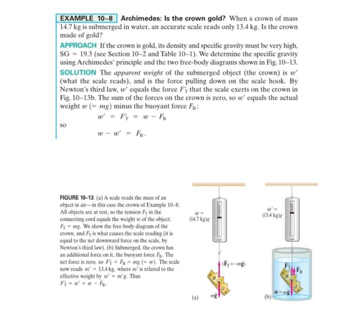 Solved EXAMPLE 108 Archimedes Is the crown gold? When a