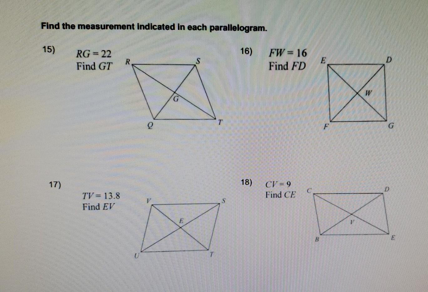 Solved Find the measurement indicated in each parallelogram. | Chegg.com