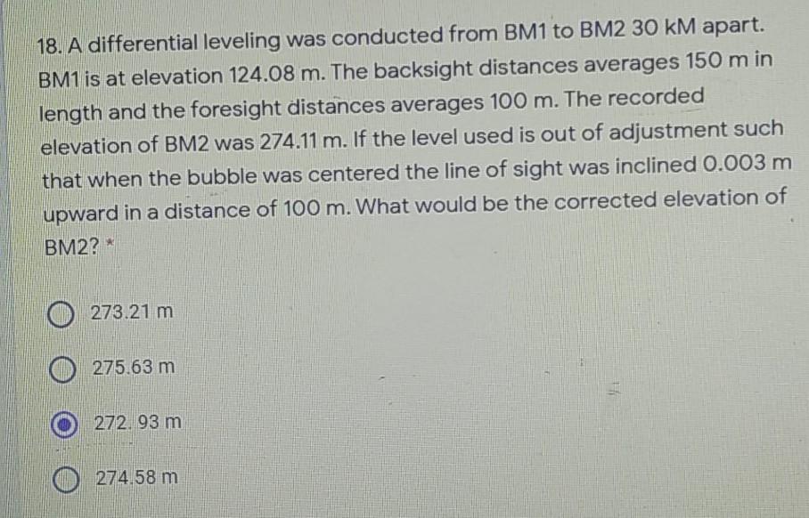 Solved 18. A differential leveling was conducted from BM1 to
