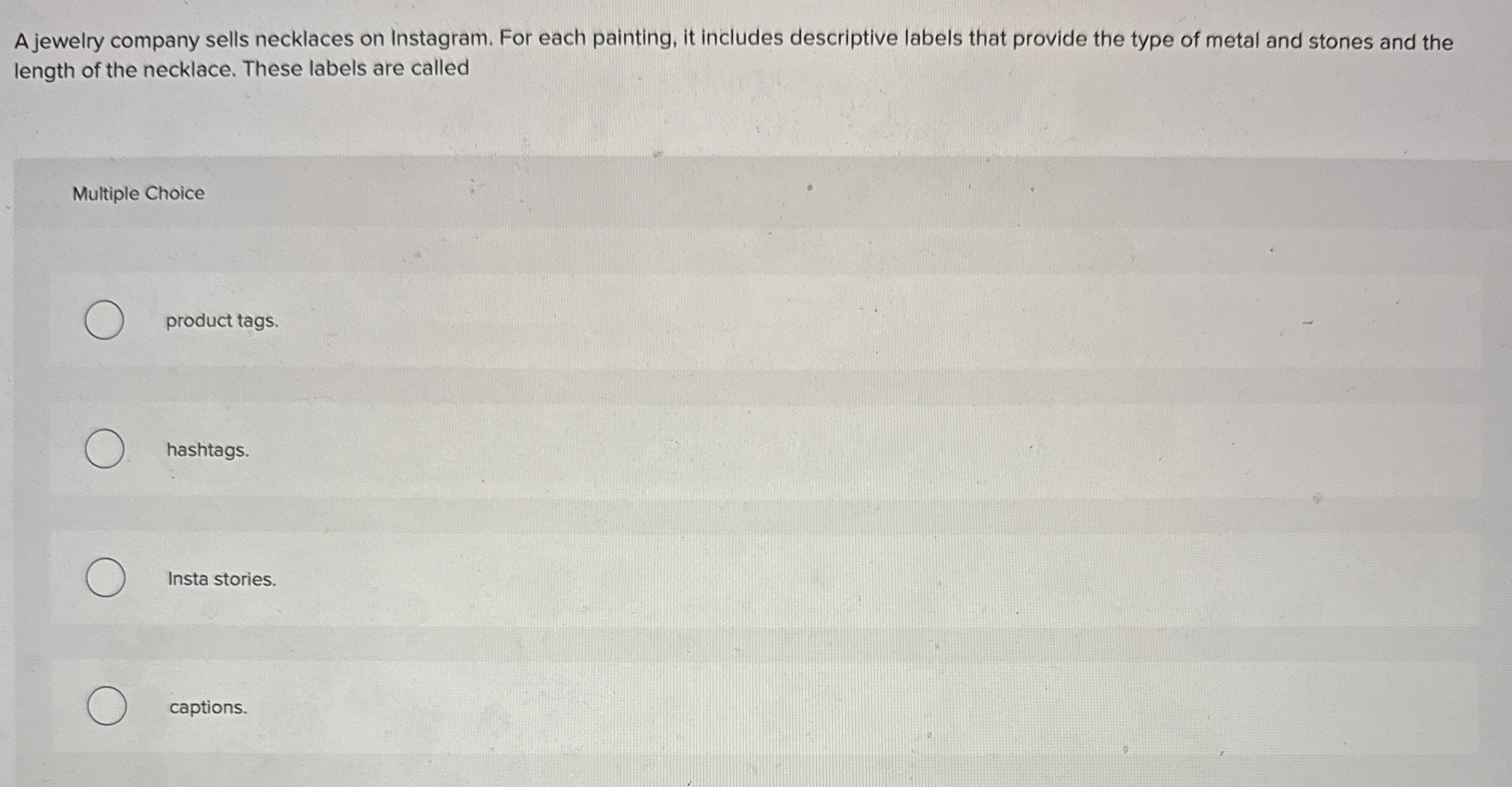 Solved A jewelry company sells necklaces on Instagram. For