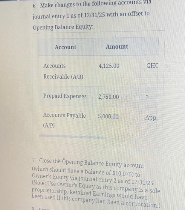 Solved 6 Make changes to the following accounts via journal