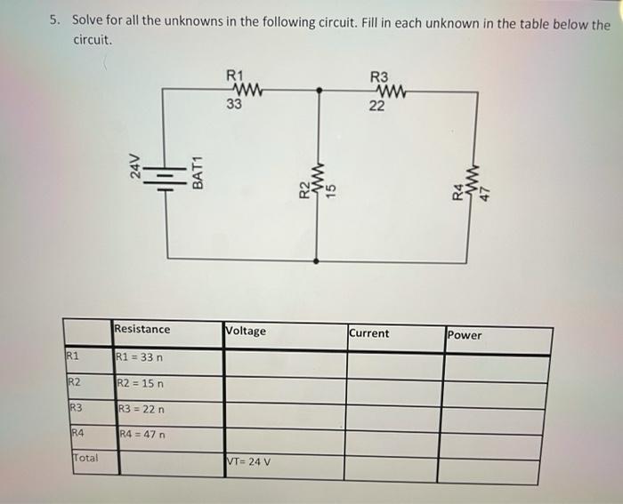 2. Determine the current in and the voltage drop