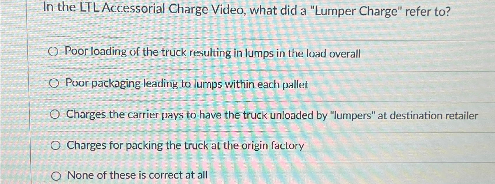 Solved In the LTL Accessorial Charge Video, what did a