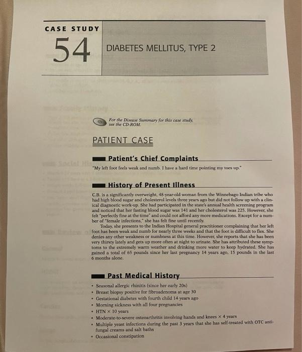 Solved CASE STUDY 54 DIABETES MELLITUS, TYPE 2 For the