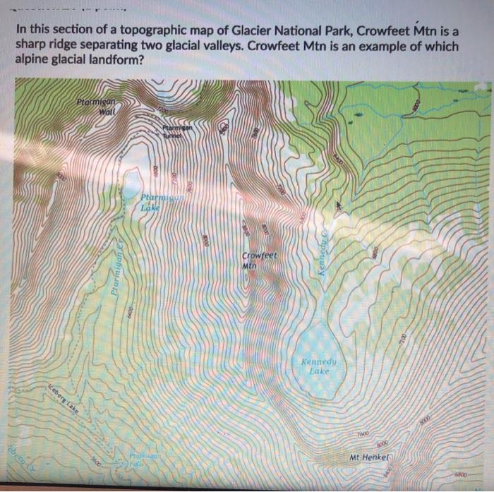 Arete On Topographic Map Of Clark Glacier Solved In this section of a topographic map of Glacier