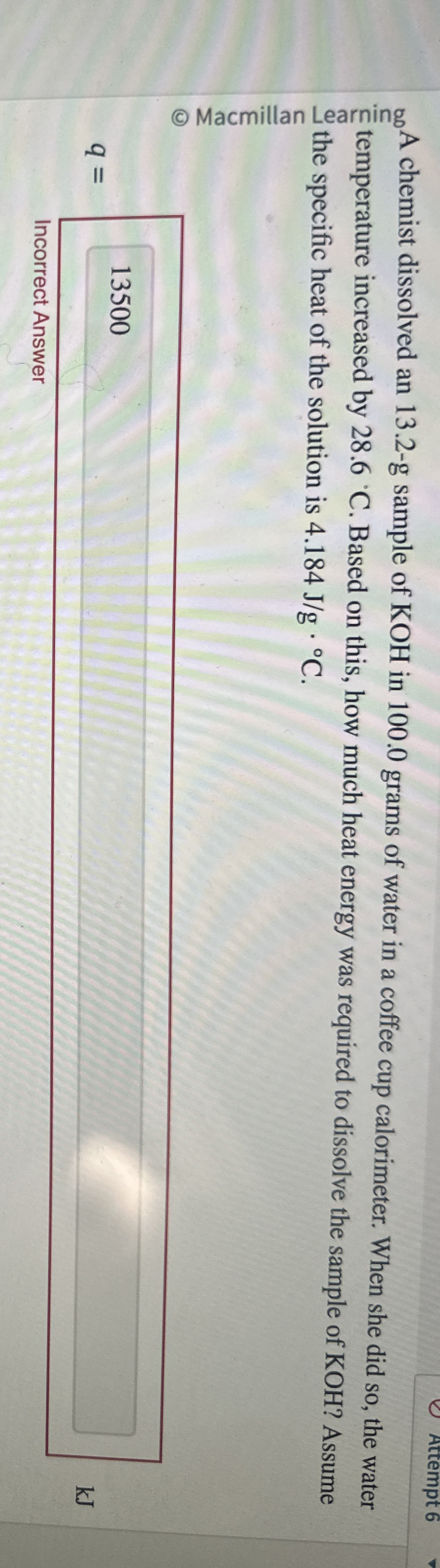 Solved A chemist dissolved an 13.2g sample of KOH in 100.0
