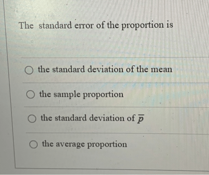 Solved The standard error of the proportion is the standard
