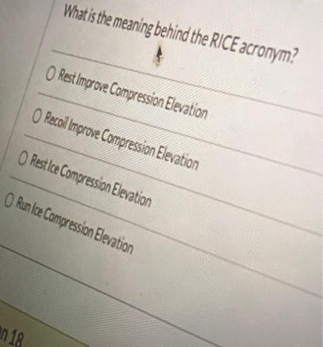 Solved What is the meaning behind the RICE acronym? 0 Rest