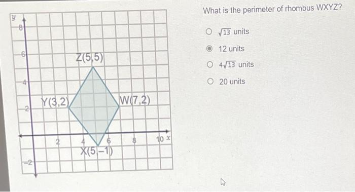 Solved What Is The Perimeter Of Rhombus Wxyz? \( \Sqrt{13} | Chegg.com