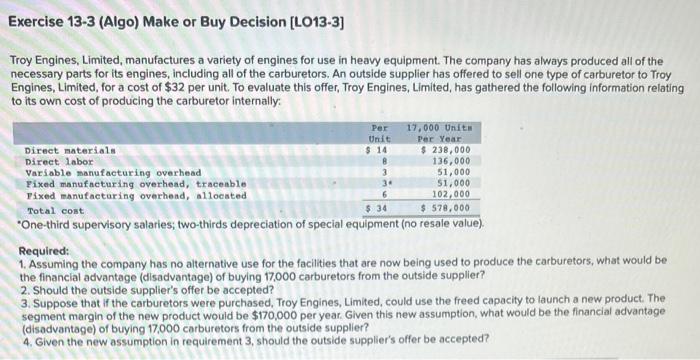 [Solved]: 19 Troy Engines, Limited, manufactures a variety o