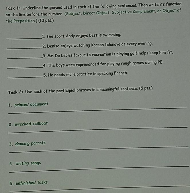 Task 1: Underline The Gerund Used In Each Of The | Chegg.com