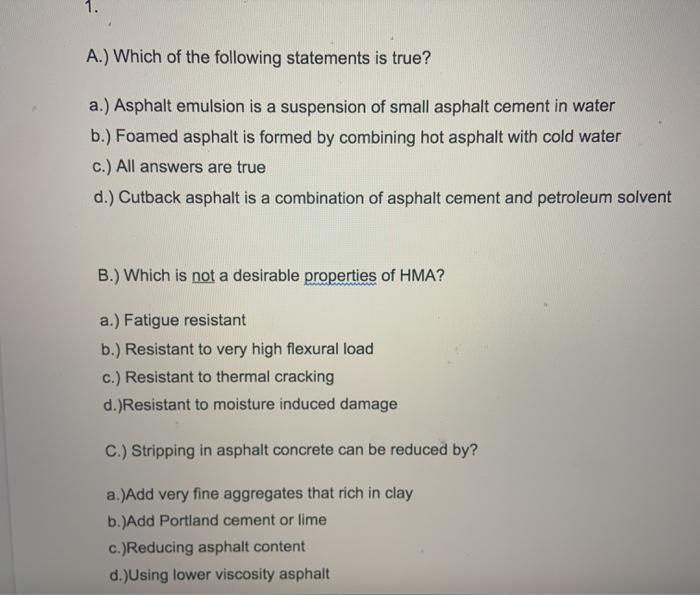Solved 1. A.) Which Of The Following Statements Is True? A.) | Chegg.com
