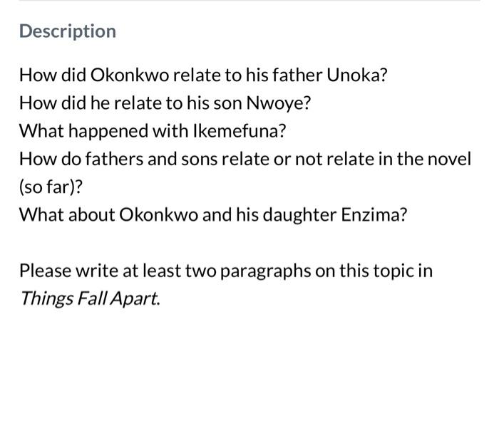 Description How did Okonkwo relate to his father | Chegg.com